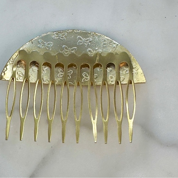 Vintage Cloisonné Decorative Hair Comb White Enamel Floral Design Gold Tone 70s - Picture 4 of 8